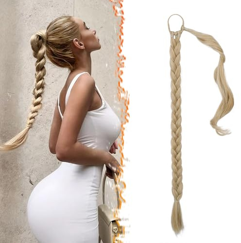 BARSDAR 66cm Lunga Estensione Coda di Cavallo con Cravatta, Lisci Treccia Lunga Coda Finta Capelli con Elastico Sintetici Ponytail Extension per Donne - Biondo Misto