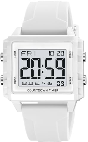 findtime Digitale Uhren für Herren, wasserdicht, Sportuhr, taktische Stoppuhr, Countdown-Alarm, stoßfest, leicht ablesbar, Militäruhr, rechteckig, einzigartiger Stil, weiß