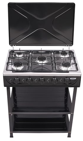 Cuisinière à gaz naturel portable à 5 brûleurs pour camping - Cuisinière à gaz naturel - Avec support pour les activités de plein air comme le camping, la pêche, les voyages - Noir