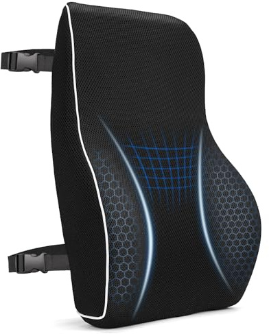 Lumbar Support Cushion, Memory Foam Back Support For Office Chair, Car Seat, Mesh Back Rest for Gaming Chair, Lumbar Support Pillow Desk Chair Cushion, Breathable & Washable Cover, Adjustable Straps