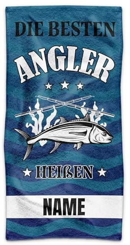 Print Royal PR Personalisiertes Handtuch für Angler - Die besten Angler heißen X - mit Name gestalten - Geschenk für Angler | Fotohandtuch, 140 x 70 cm