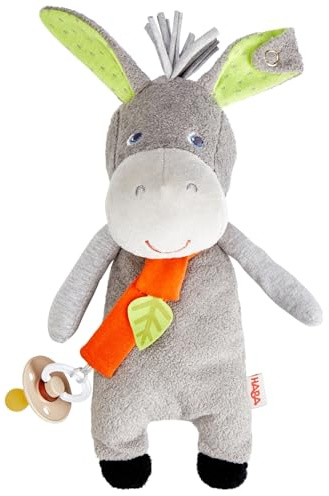 HABA Schnullertier Esel Elwood – Schnuller & Co. sicher befestigen mit abnehmbarem Schnullerband – Kuschelweiches Baby-Geschenk zur Geburt – 2011911001