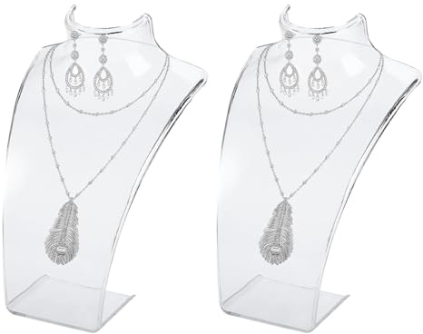 Hapivida Jewelry Display Rack, Necklace Bust Display Holder Stand Necklace Display Mannequin Model Shop Jewelry Rack (2pcs Transparent)