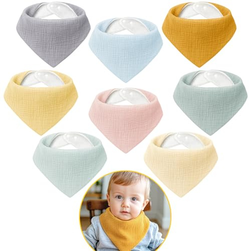 Viedouce Lätzchen Baby, Dreieckstuch Musselin Halstuch Sabberlätzchen Verstellbare Baumwolle Super Saugfähig für Junge und Mädchen, 8 Stück (Unisex)