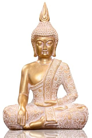 Swaite Golden Resin Buddha Statue7.87 Inch Serene Spiritual Art Piece, for Office Altar Collection to Enhance Focus & Mindfulness