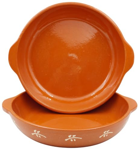 Set of 2 Portuguese Terracotta Alentejo Dishes – Hand-Painted Clay Cooking & Serving Dishes, Traditional Rustic Design, Food Safe, Lead & Cadmium Free (Large: 9.75 Diameter)