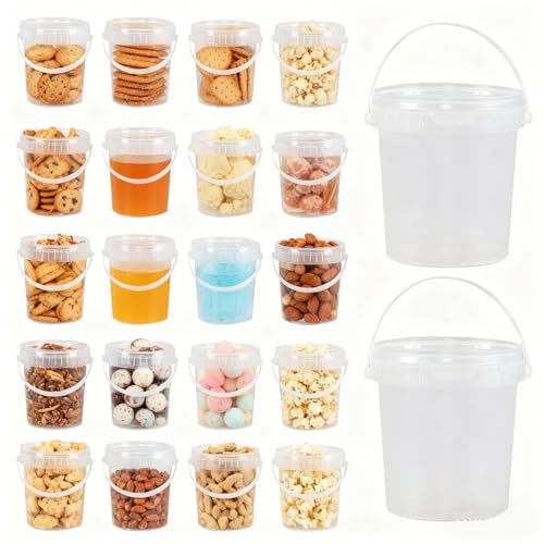 Minekkyes 27 oz Ice Cream Buckets with Lid and Handle, 20 Pcs Round Ice Cream Buckets, F