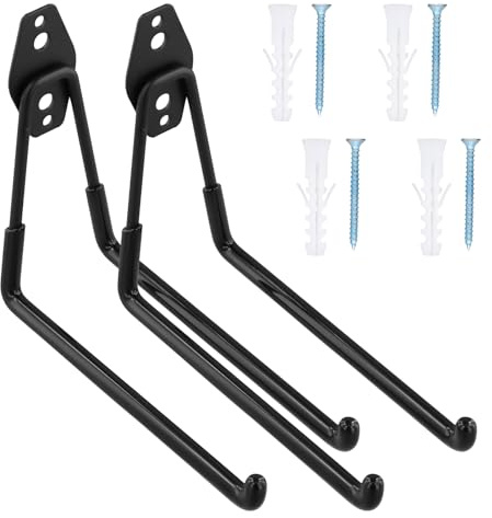 2 Piezas Ganchos de Garaje Resistentes, Gancho Bicicleta Pared Antideslizantes, Ganchos de Almacenamiento de Garaje de Acero, Ganchos Utilitarios Resistentes para Herramientas, Cuerdas, Cables (L)