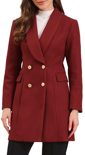 Allegra K Double Breasted Coat for Women's Lapel Collared Winter Elegant Long Peacoat with Pockets