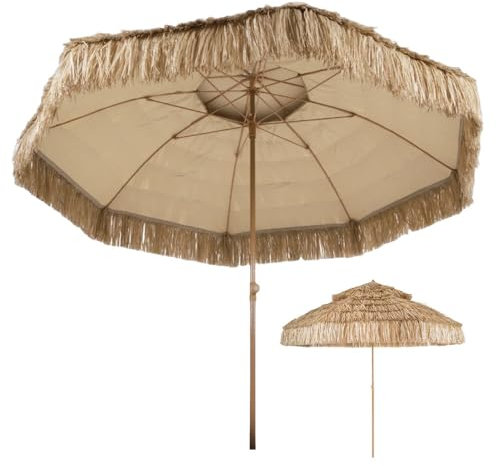 RTVGNSZSJL Ombrellone Doppio da Spiaggia 280cm Ombrellone da Spiaggia in Paglia Hawaiano, Parasole Portatile, Ombrello da Giardino in Paglia