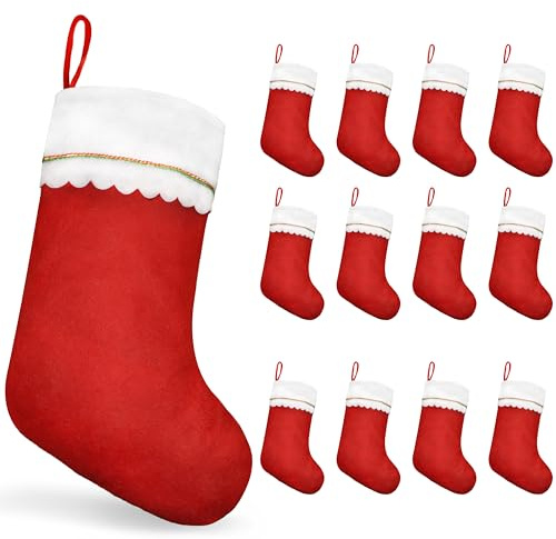 LYFETC 12 Pack Red Felt christmas stockings bulk, 45cm plain Xmas Hanging Stocking for Fireplace Christmas Tree Holiday Decorations