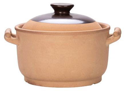 Cocotte Vintage en céramique résistante aux Hautes températures – Cocotte à Deux Oreilles pour Cuisiner, mijoter, souper et Porridge sur feu Ouvert ou au Charbon de Bois, A, 4,5 L