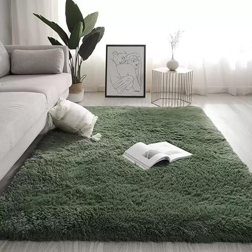 YNNHUDEEP Flauschig Hochflor Teppich (Dunkelgrün, 120x160cm)