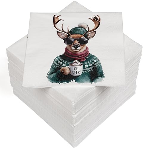 HEKU 100 Servietten, 3-lagig, 33x33cm, Weihnachtselch I Saugstark und praktisch verpackt I Breite Auswahl I Ideal für besondere Anlässe