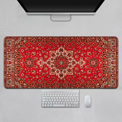 Surwin Gaming Mauspad Groß Multifunktionales Office Mousepad, Laptop Schreibunterlage, Mauspads mit Bohemian Stil, für Computerbüro, kabellose Maus (Rot,900x400mm)