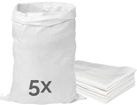 Garronda Buste da Imballaggio 85x50 cm Set 5 Pezzi Bianco GD-0161 | Sacchi in Polipropilene Portata 25 kg per Cereali Farina Mangimi Prodotti Sfusi