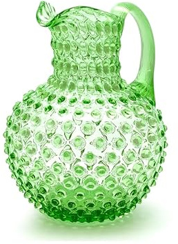 Mundgeblasener Kristallglas Krug 2 Liter | Handgefertigter Glas Karaffe für Heiß- & Kaltgetränke geeignet | Glaskaraffe | Wasserkaraffe | Getränkekanne | Blumenvase | Vase (Light Green)