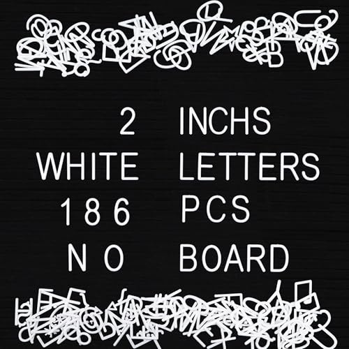 C CRYSTAL LEMON 2 Inch Letter Board Letters, 186 White Plastic Characters, A–Z, 0–9 & Symbols for Grooved Felt Letter Boards, Changeable Message Board Accessories, No Board