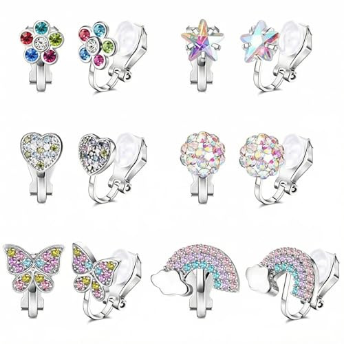 HTTDSLF 6 Paires Boucles D'oreilles pour Femmes Filles Boucle D'oreille Clip Enfant Sans Trou Non Piercing Boucles Mignon Clips Sans Trou Bijoux Cadeau Femmes Multicolore pour Fille Enfant