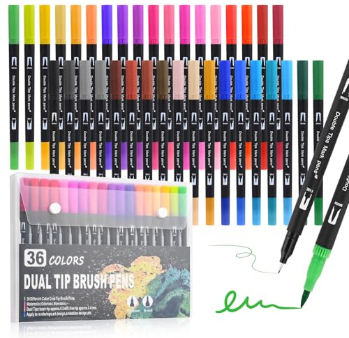 Behiruch 36 Farben Filzstifte,Dual Brush Pen Set,Filzstifte Dicke und Dünne | mandala stifte, für Erwachsene und Schüler, Wasserfest - Zum Ausmalen, DIY-Bastelprojekte und Zeichnen, Journaling (36)