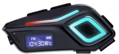 Docooler BT5.4 - Cuffie per casco da moto con radio FM, cuffie per moto con luce flashlight/ambiente, IP65, impermeabile, microfono per cancellazione del rumore, assistente vocale, digitale LCD