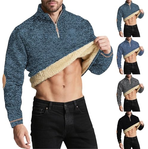 Pull de travail pour homme - Hiver - Sans capuche - Avec fermeture éclair 1/4 - Manches longues - Col montant - Polaire - Confortable - Chaud - Col roulé - Pour le travail, les loisirs, bleu foncé, L