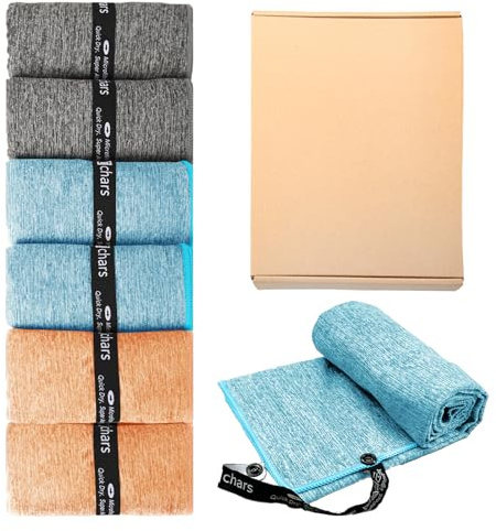 Microfiber Gym Towels - Quick Dry, Highly Absorbing, Silver ION Odor-Free Absorbent Fiber, for Men & Women - for Hot Yoga, Tennis, Running, Workout, Camping, Set of 6 Charcoal Gray (Mixed-Color Set)