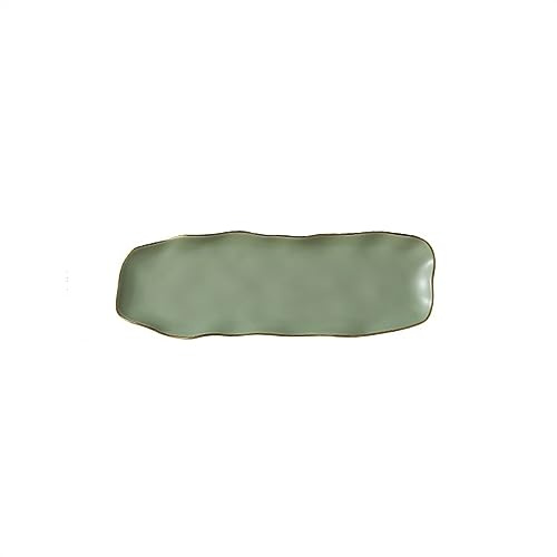 ZIGUIhsou-11 plato hondo Plato Rectangular de cerámica for cocinar en casa, plato Sashimi, Irregular, Sushi, cena pastelería Dim Sum, vajilla(Green,30cm)