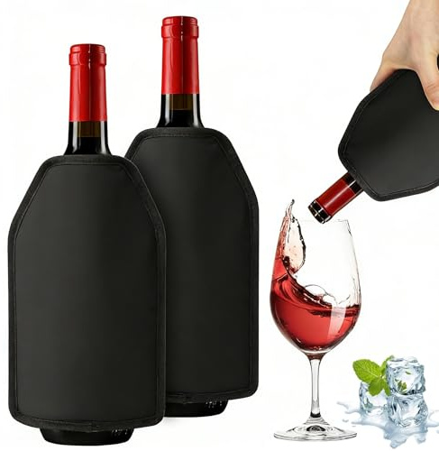 Vinkylare manschett set med 2 kylskydd för vinflaskor, kylmanschett för vin och champagne, flaskkylare för resor, vinmanschett, vinflaskkylare, flaskkylare manschett