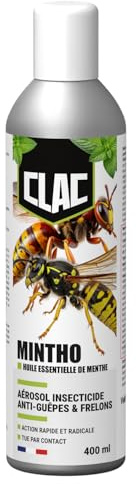 Clac® Insecticide Anti-Guêpes & Frelons - Spray à Action Rapide par Contact - Formulation Innovante à l’Huile Essentielle de Menthe - Protection Intérieur & Extérieur - Fabriqué en France - 400 ml