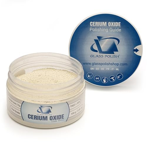 GLASS POLISH PRO 3.52oz (100g) Cerium Oxide, Fine-Grade Glass Polishing Powder, Refined Formula, TREO 95%, 2.5 Microns, White – GP90002