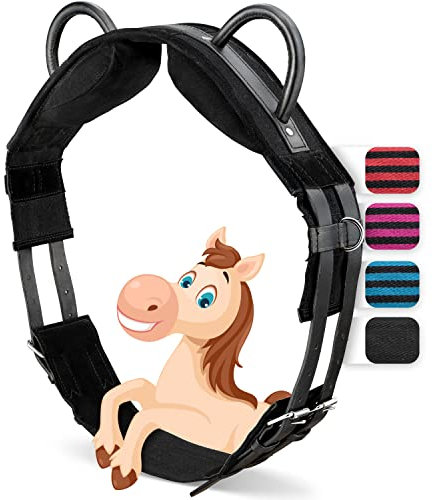 Esposita Reitgurt mit 2 Griffen aus Leder zum Festhalten für Kinder und Reitanfänger - auch geeignet als Longiergurt, Voltigiergurt oder als Holzpferd Zubehör Farbe: Uni Schwarz Gr. VB/Cob