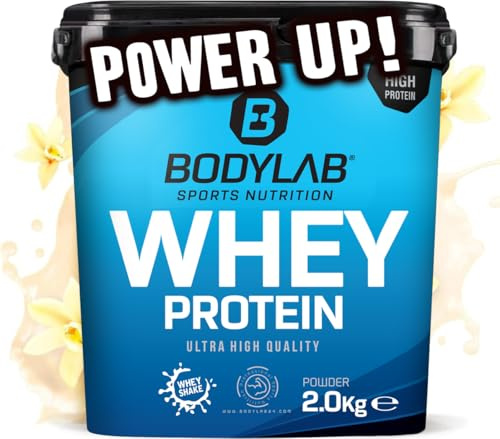 Bodylab24 Whey Protein Pulver, Vanille, 2kg | Bis zu 24 g Protein pro Portion, hochwertiges Molkenprotein, perfekt löslich, ideal für Protein Shakes rund ums Training