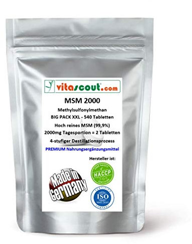MSM - Methylsulfonylmethan - 540 Tabletten - 2000mg Tagesportion (=2 Tabletten) - 99,9% Reinheit - LABORGEPRÜFT - MADE IN GERMANY - hochdosiert