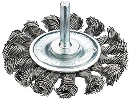 Connex Scheibenbürste gezopft 75 mm - chromfarbig - Schaft Ø 6 mm - Stahldraht - Effektives Entfernen von Farbe, Rost und Verkrustungen / Drahtbürste / Metallbürste / Schleifbürste / COM214075