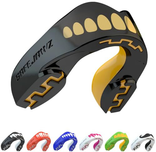 SAFEJAWZ Sport tandskydd vuxna och barn sport munskydd för alla helkontaktsporter inklusive rugby, MMA, kampsport, kickboxning, judo, hockey och lådor (Vuxna (12+ år), Goldie)