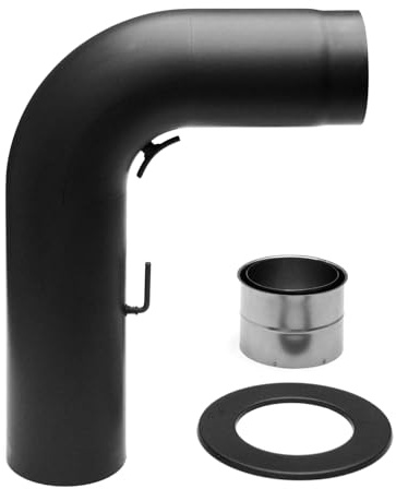 raik Rauchrohr/Ofenrohr-Set 130 mm Durchmesser inkl. Rohrbogen 90° rund gezogen Wandrosette Doppelwandfutter Zugregulierung Reinigungsöffnung Schwarz SH054-130-sw