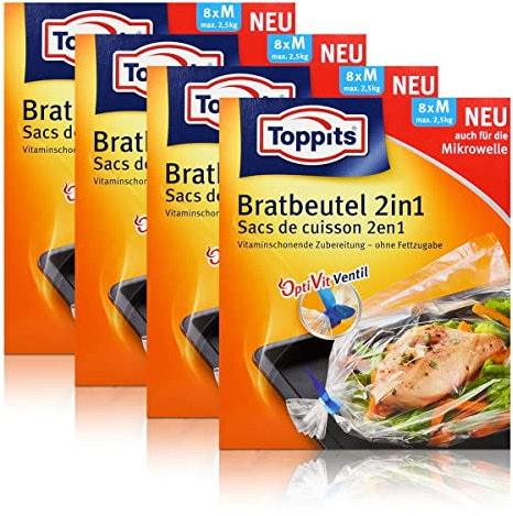 4x Toppits Bratbeutel 2in1 Inhalt 8 stk. - Größe M - max. 2,5 kg
