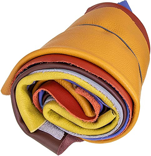 Langlauf Lederreste 1 kg bunt aus Echtleder zum Basteln, Nähen, Reparieren | Handsortierte Echtlederreste in gemischten Farben, mindestens DIN A3 groß – für Patchwork, Armbänder und Lederarbeiten