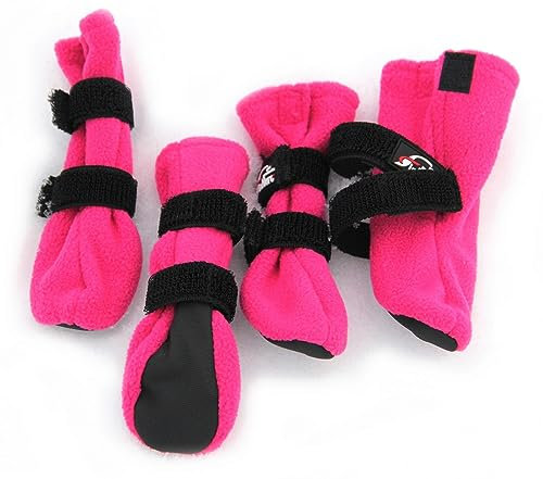 FINNERO Halla Hundeschuhe – Winterpfotenschutz für Hunde bei Schnee, Kälte und Salz – rutschfeste Fleece-Hundestiefel für kleine, mittelgroße und große Hunde – XS, Pink