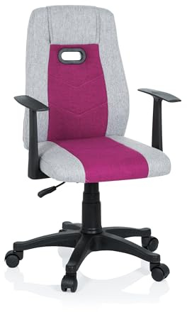 HJH Office 670930 Sedia da scrivania per bambini KIDDY EXTRA tessuto grigio-rosa Sedia girevole ergonomica con braccioli