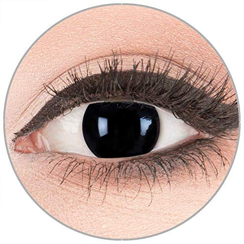 Farbige Kontaktlinsen zu Fasching Karneval Halloween in Topqualität von 'Glamlens' ohne Stärke 1 Paar Crazy Fun schwarze 'Blind Black' mit Behälter