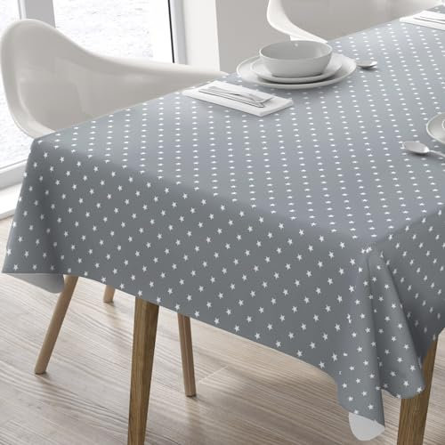 Wachstuch Tischdecke Abwaschbar Eckig 140 x 200 cm Sterne Hellgrau