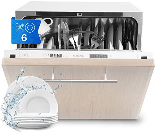 Klarstein Mini-Geschirrspüler für 6 Gedecke, Leiser Einbau-Geschirrspüler Klein mit 6 Spülprogrammen, Kleiner Tisch-Geschirrspüler für Zuhause Büro Camping, Geschirrspüler Mini mit Wasseranschluss