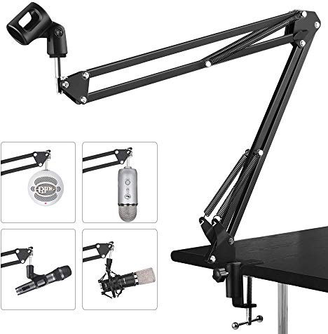 Earamble Adjustable Microphone Suspension Boom Scissor Arm Stand/Mic Stand Durable Steel with Table Mounting Clamp Suitable for Blue Yeti Snowball Microphone