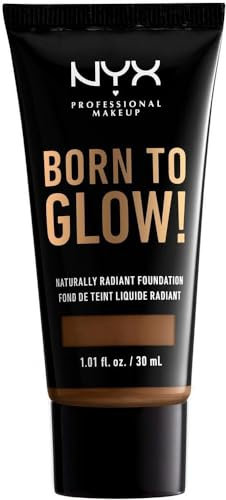 NYX Professional Makeup Fond de Teint Éclat Born to Glow, Fini Éclatant, Couvrance Moyenne Modulable, Formule Vegan, Teinte : Mocha