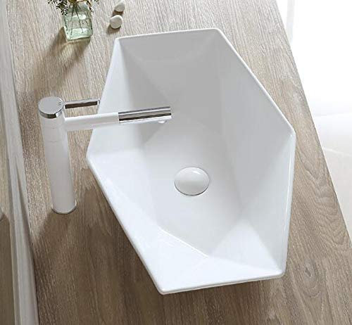 Warenplus Lavabo Ovale Diamant 56,5 X 36,5, Ceramica Bianca, Da Appoggio, Montaggio Semplice