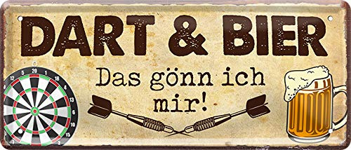 Blechschilder mit Darts-Sprüchen, Vintage Look, Deko fürs Dartzimmer, Bar & Hobbyraum: (Dart und Bier 28x12cm)
