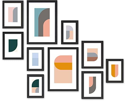 ACAZA Cadre Photo Pele Mele - 10 Cadres Murals Differentes Tailles pour Multi Photos, (20x30, 13x18, 10x15), En Bois MDF et Verre