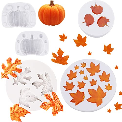 Gukasxi Maple Leaf, Silicone Pumpkin & Maple Leaves Molds - Fall Fondant Molds for Cake Decorations